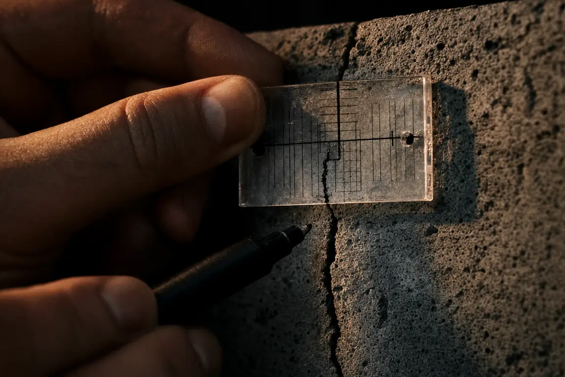 Crack gauge measuring foundation movement